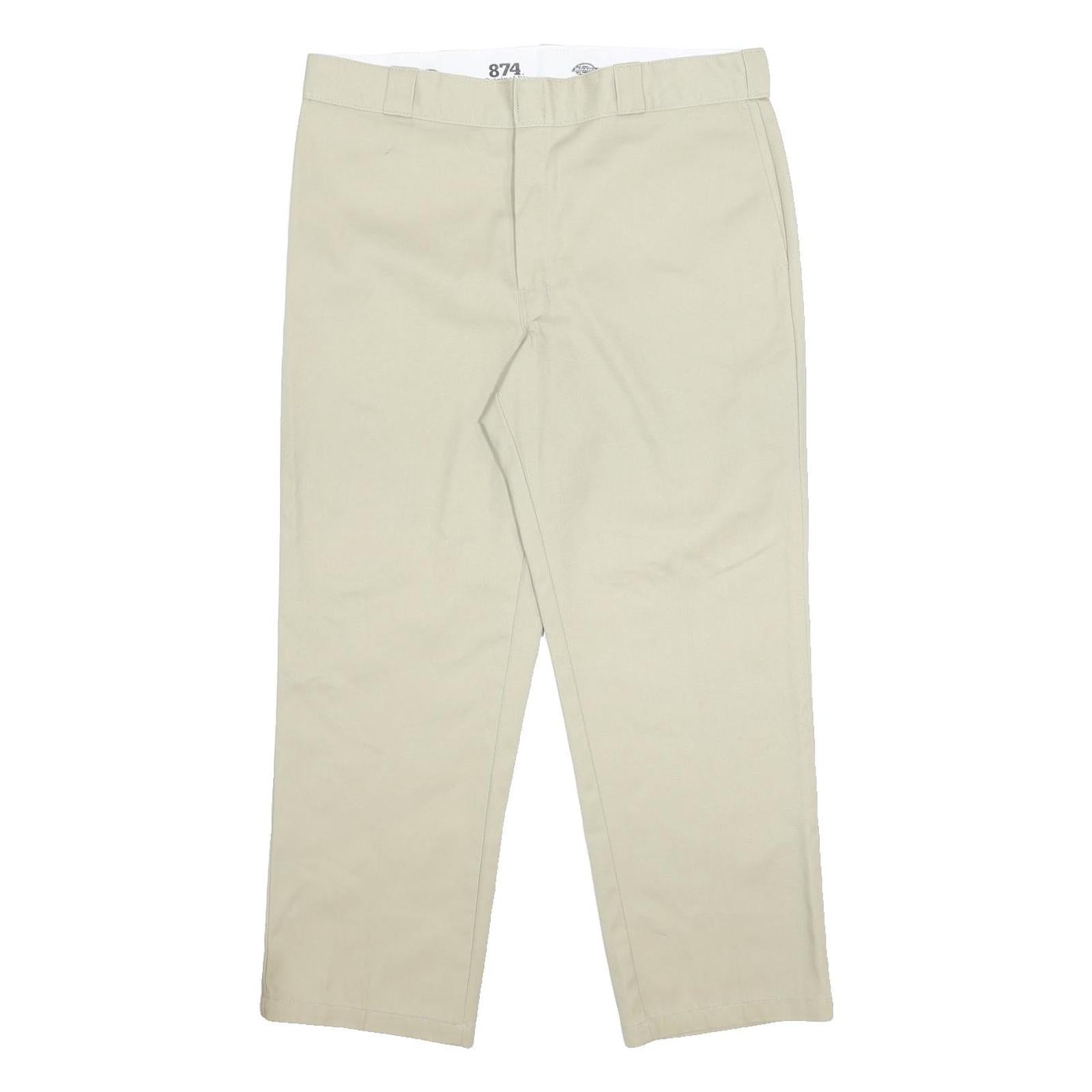 DICKIES Mens Cotton Blend Beige Classic Straight Trousers W38 L29 Workwear Zip