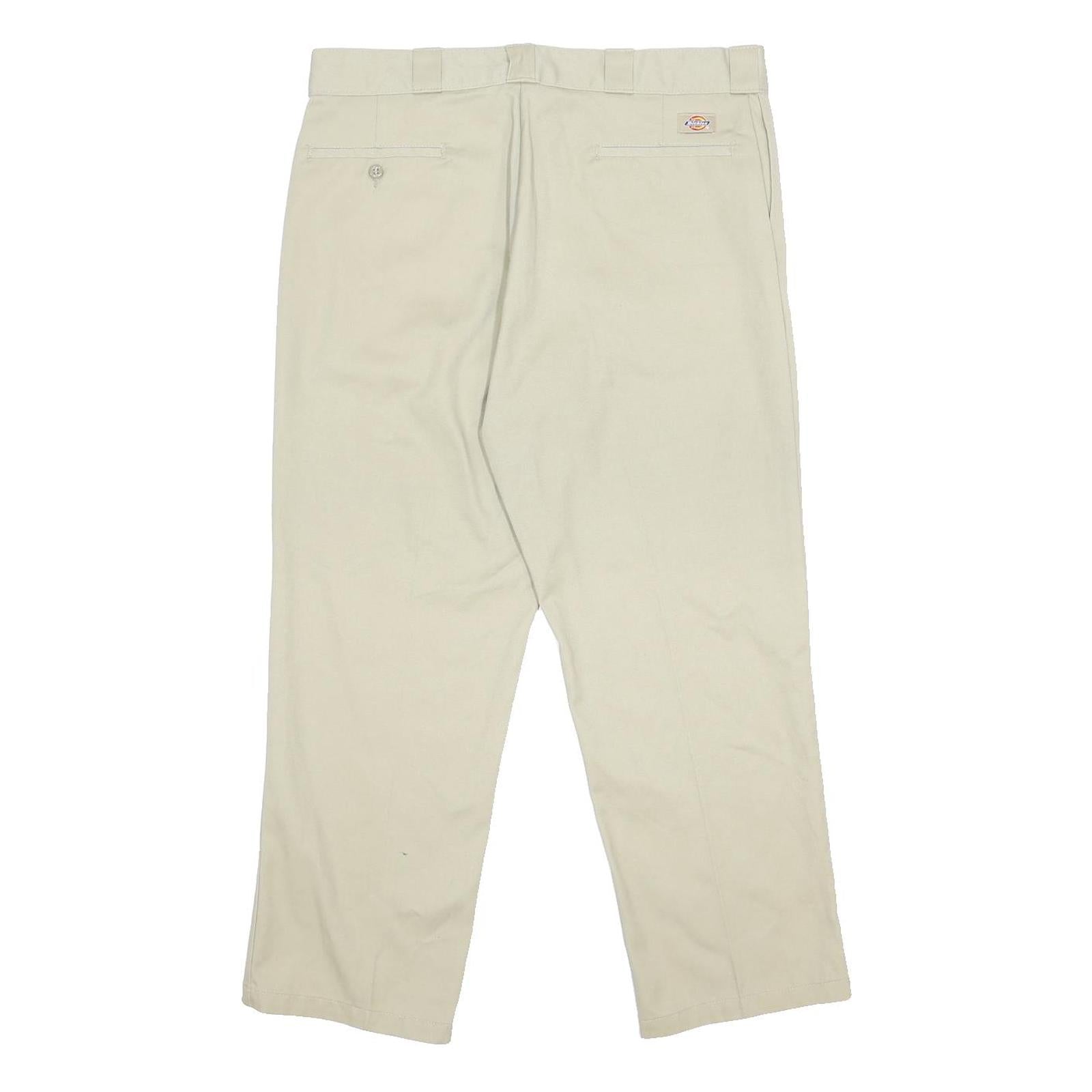 DICKIES Mens Cotton Blend Beige Classic Straight Trousers W38 L29 Workwear Zip