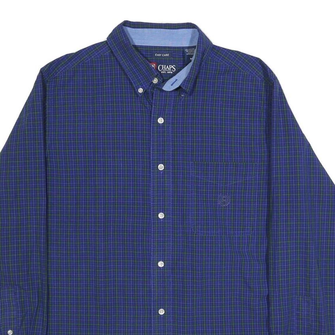 CHAPS Mens Blue & Green Check Shirt M Button Down Long Sleeve Casual Cotton