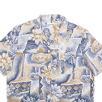 ALFRED DUNNER Womens Blue Beige Floral Printed Shirt Short Sleeve Collared L
