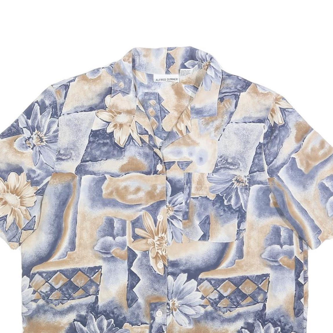 ALFRED DUNNER Womens Blue Beige Floral Printed Shirt Short Sleeve Collared L