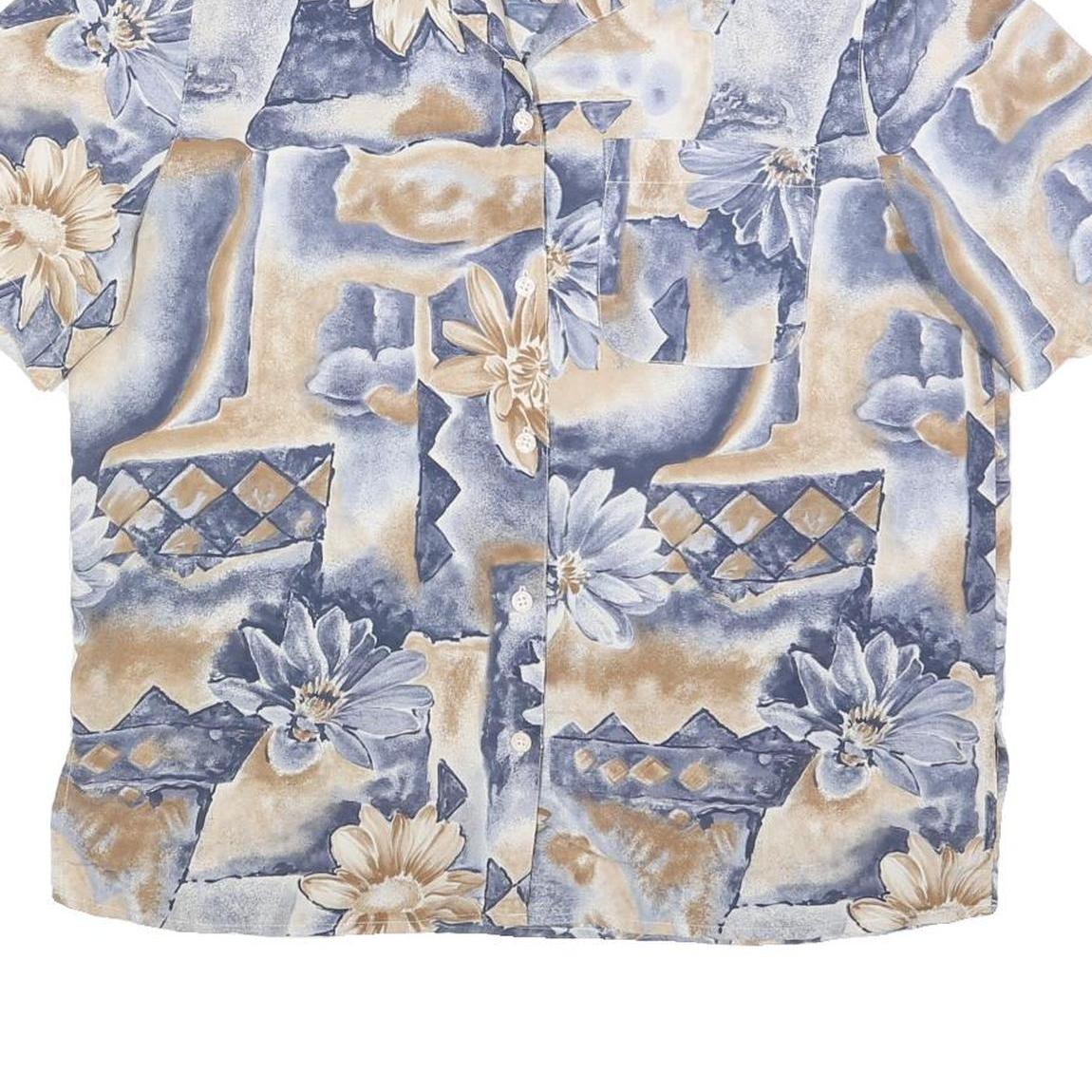 ALFRED DUNNER Womens Blue Beige Floral Printed Shirt Short Sleeve Collared L