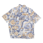 ALFRED DUNNER Womens Blue Beige Floral Printed Shirt Short Sleeve Collared L