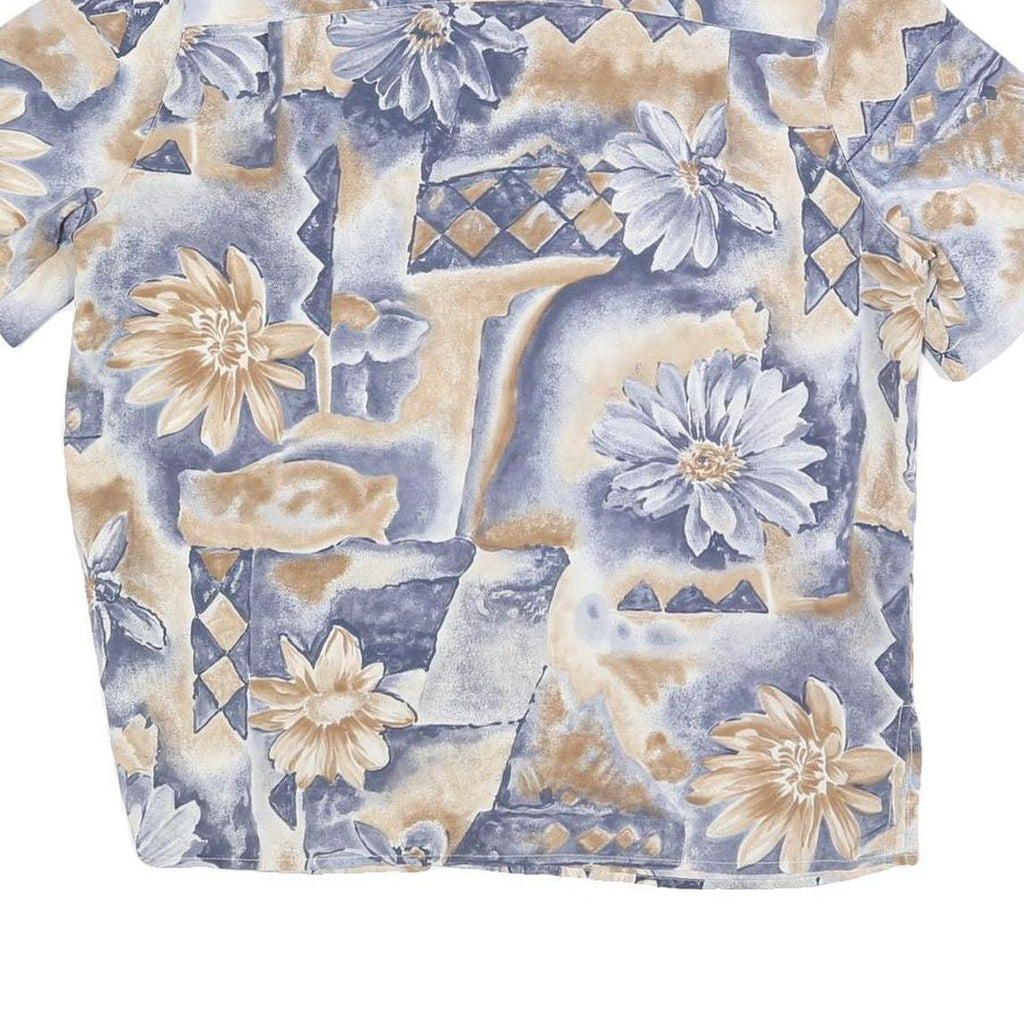 ALFRED DUNNER Womens Blue Beige Floral Printed Shirt Short Sleeve Collared L