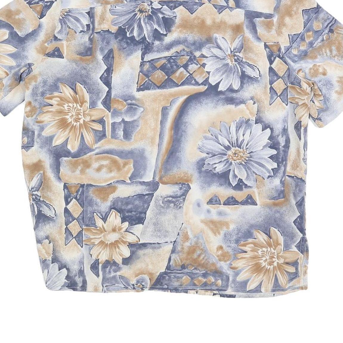 ALFRED DUNNER Womens Blue Beige Floral Printed Shirt Short Sleeve Collared L
