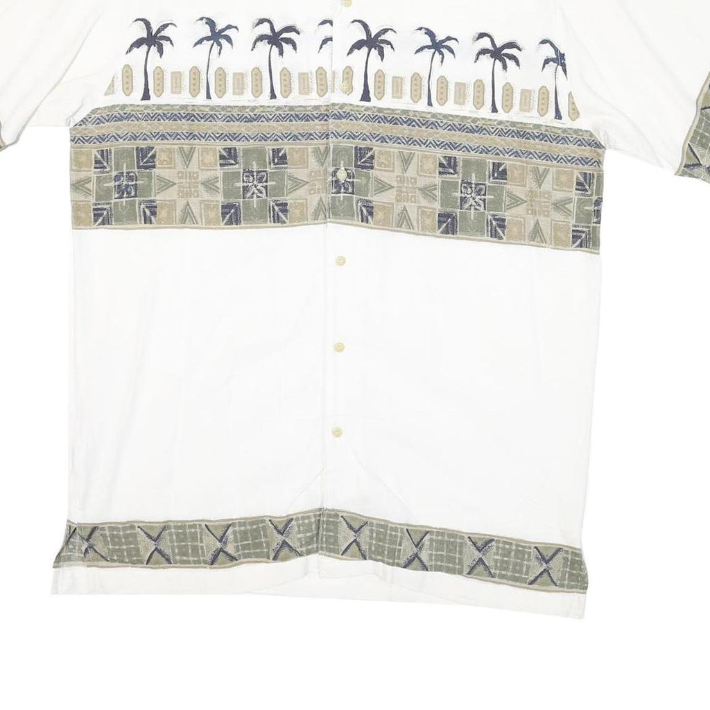 BUGLE BOY Mens White Green Tropical Print Cotton Blend Shirt L Casual Summer