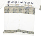 BUGLE BOY Mens White Green Tropical Print Cotton Blend Shirt L Casual Summer