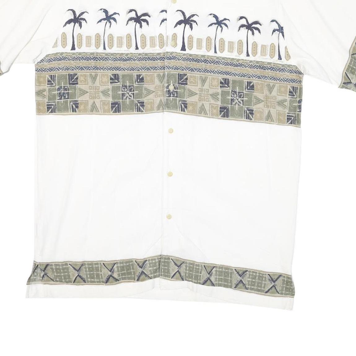 BUGLE BOY Mens White Green Tropical Print Cotton Blend Shirt L Casual Summer