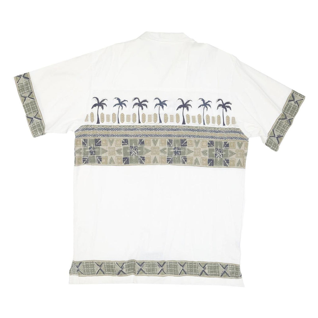 BUGLE BOY Mens White Green Tropical Print Cotton Blend Shirt L Casual Summer