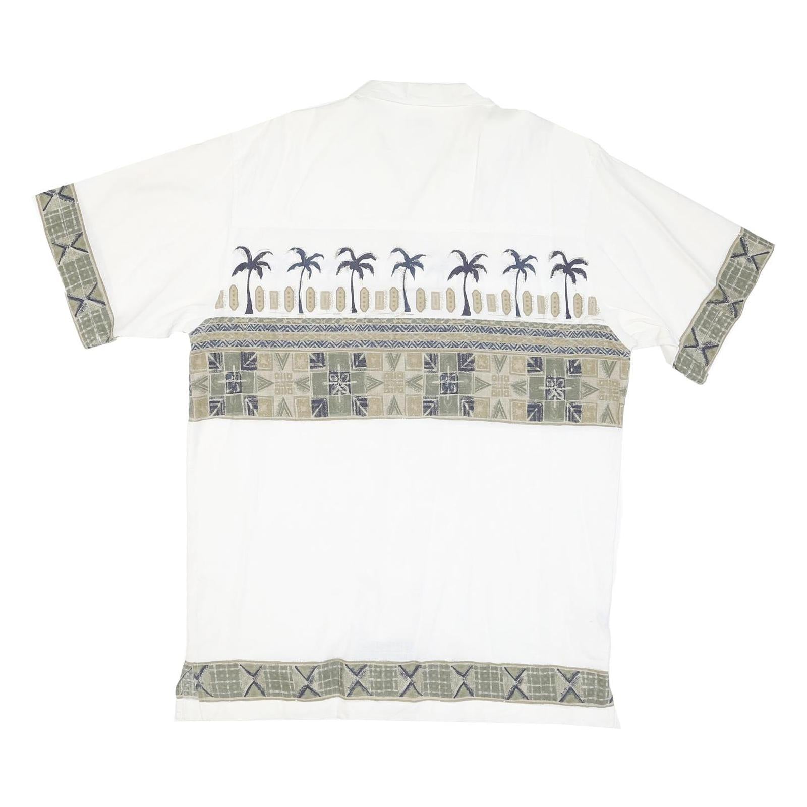 BUGLE BOY Mens White Green Tropical Print Cotton Blend Shirt L Casual Summer