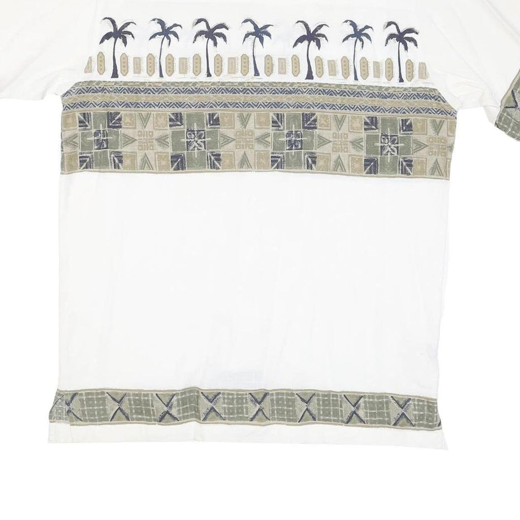 BUGLE BOY Mens White Green Tropical Print Cotton Blend Shirt L Casual Summer