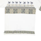 BUGLE BOY Mens White Green Tropical Print Cotton Blend Shirt L Casual Summer