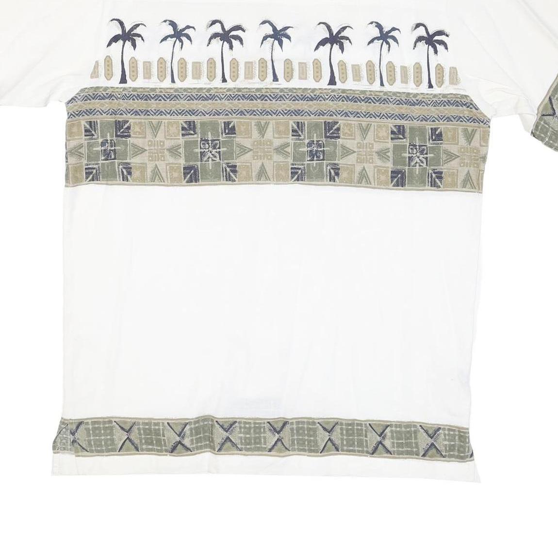 BUGLE BOY Mens White Green Tropical Print Cotton Blend Shirt L Casual Summer