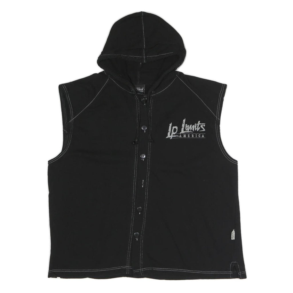 LEGAL POWER Mens Black Sleeveless Hoodie M LP Limits Graphic Button Front
