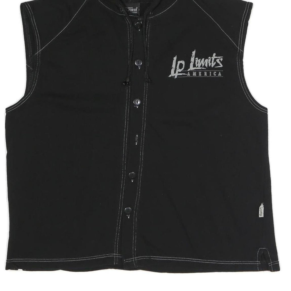 LEGAL POWER Mens Black Sleeveless Hoodie M LP Limits Graphic Button Front