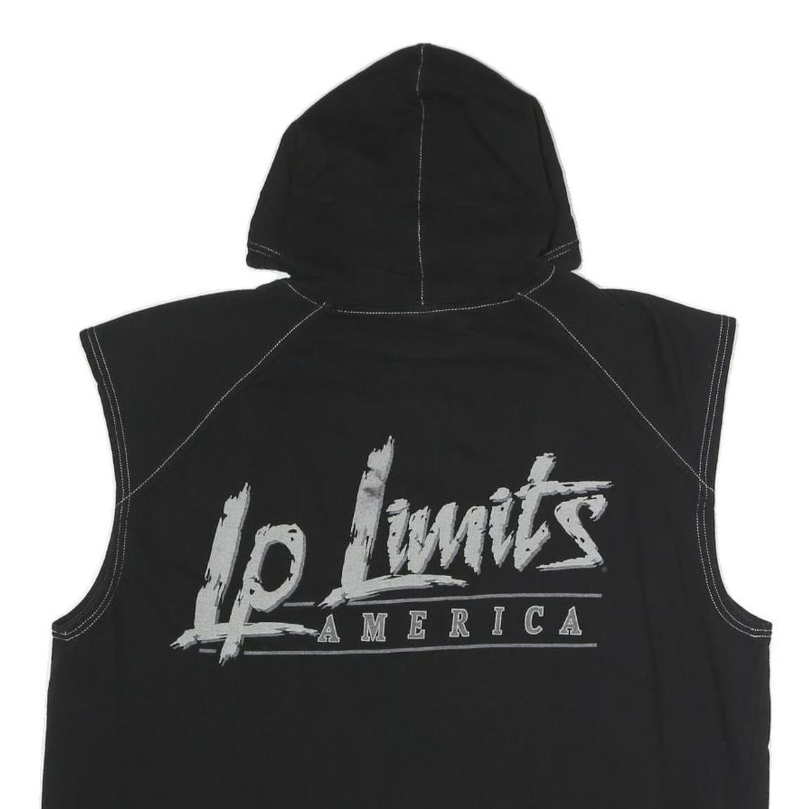 LEGAL POWER Mens Black Sleeveless Hoodie M LP Limits Graphic Button Front