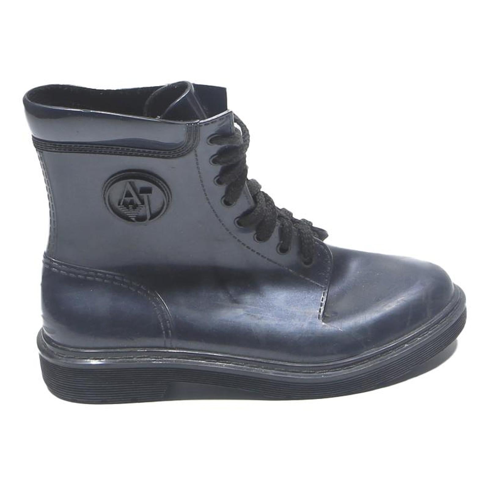 ARMANI JEANS Womens Black Synthetic Ankle Boots UK 4 Lace-Up Casual Style