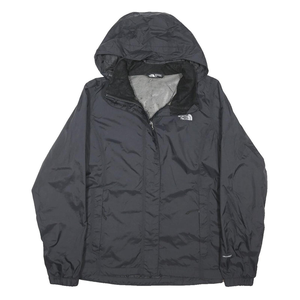 THE NORTH FACE Womens Black Outdoor Jacket L Polyester Blend Zip Hooded Plain