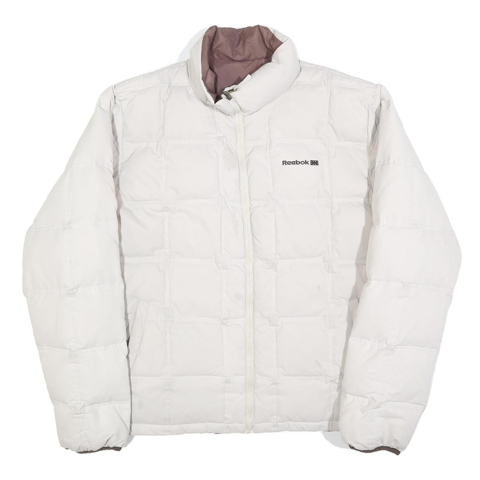 REEBOK Mens White Zip Jacket M Polyester Blend Plain Sport Casual Lightweight