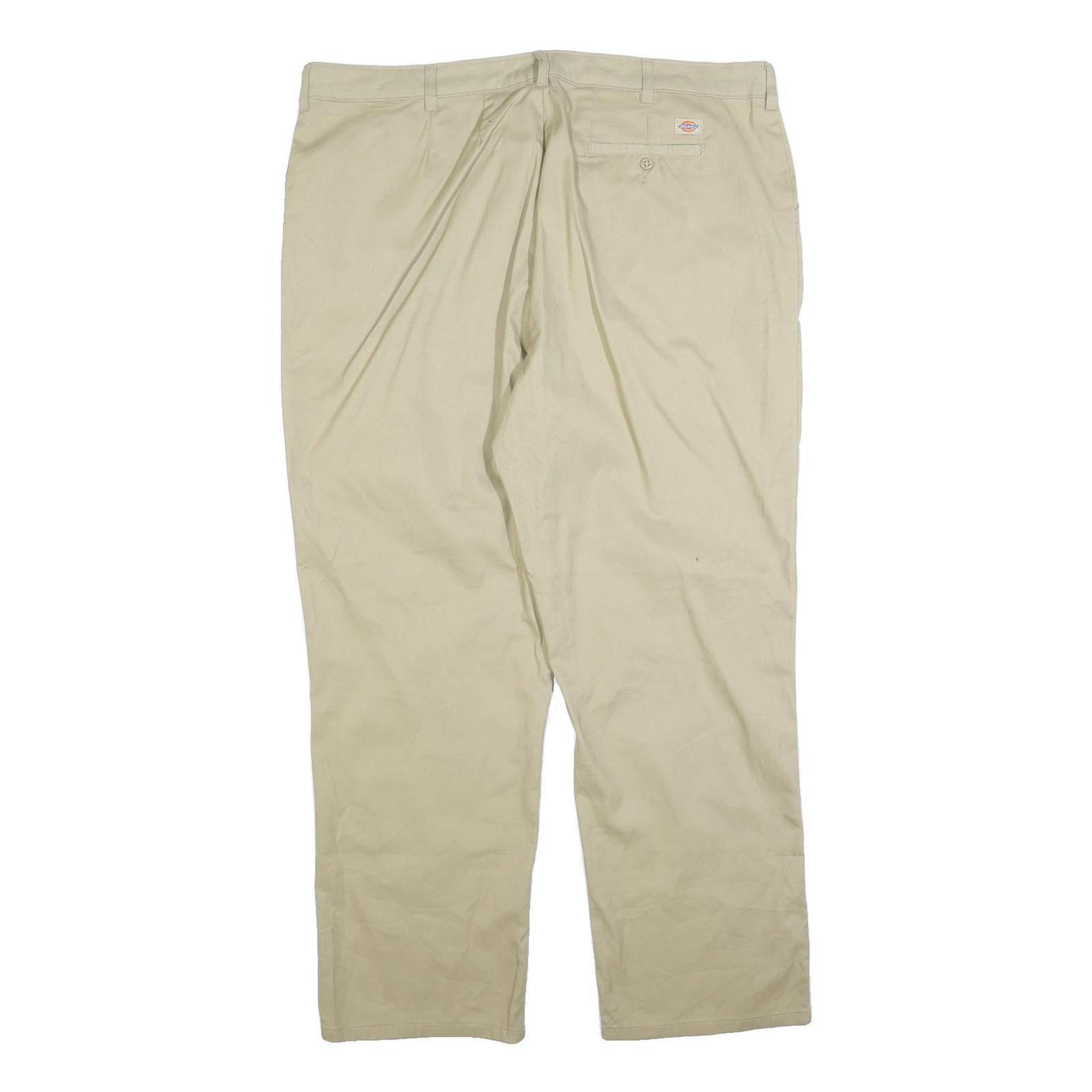DICKIES Mens Cotton Blend Beige Regular Fit Straight Leg Trousers W40 L30