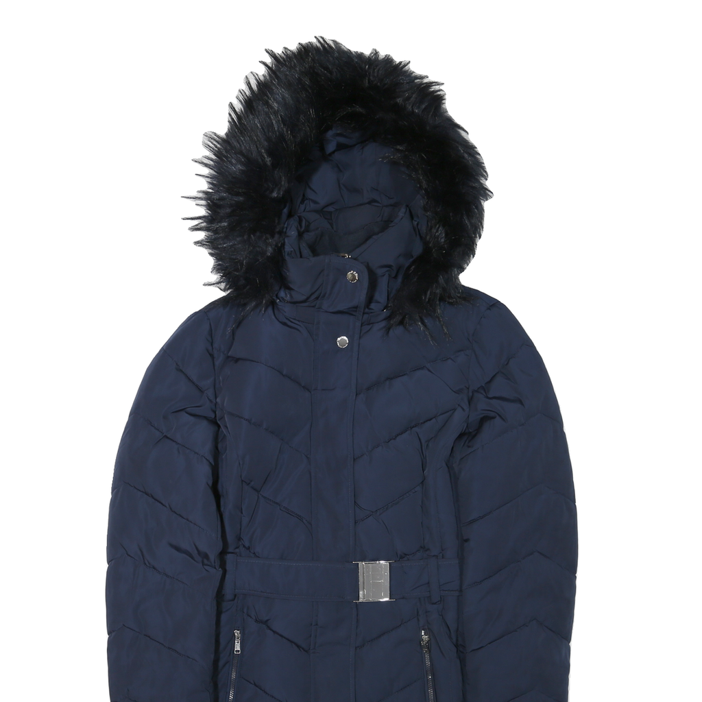 TOMMY HILFIGER Womens Navy Blue Quilted Jacket S Polyester Blend Hooded Zip