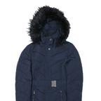 TOMMY HILFIGER Womens Navy Blue Quilted Jacket S Polyester Blend Hooded Zip