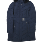 TOMMY HILFIGER Womens Navy Blue Quilted Jacket S Polyester Blend Hooded Zip
