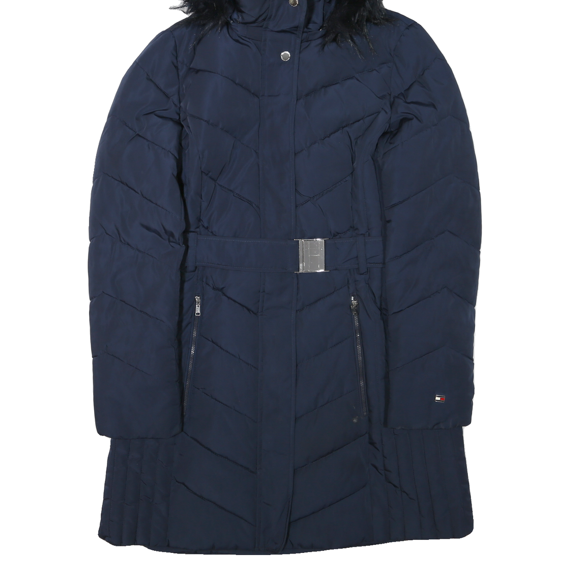 TOMMY HILFIGER Womens Navy Blue Quilted Jacket S Polyester Blend Hooded Zip