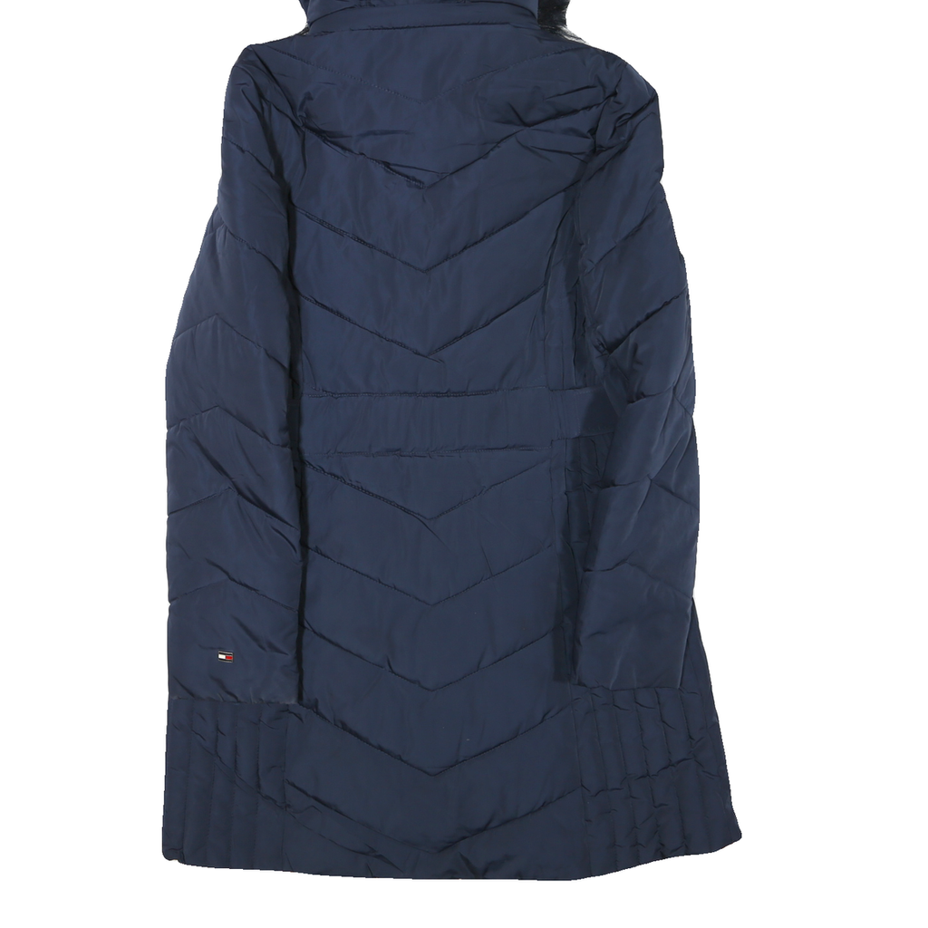 TOMMY HILFIGER Womens Navy Blue Quilted Jacket S Polyester Blend Hooded Zip
