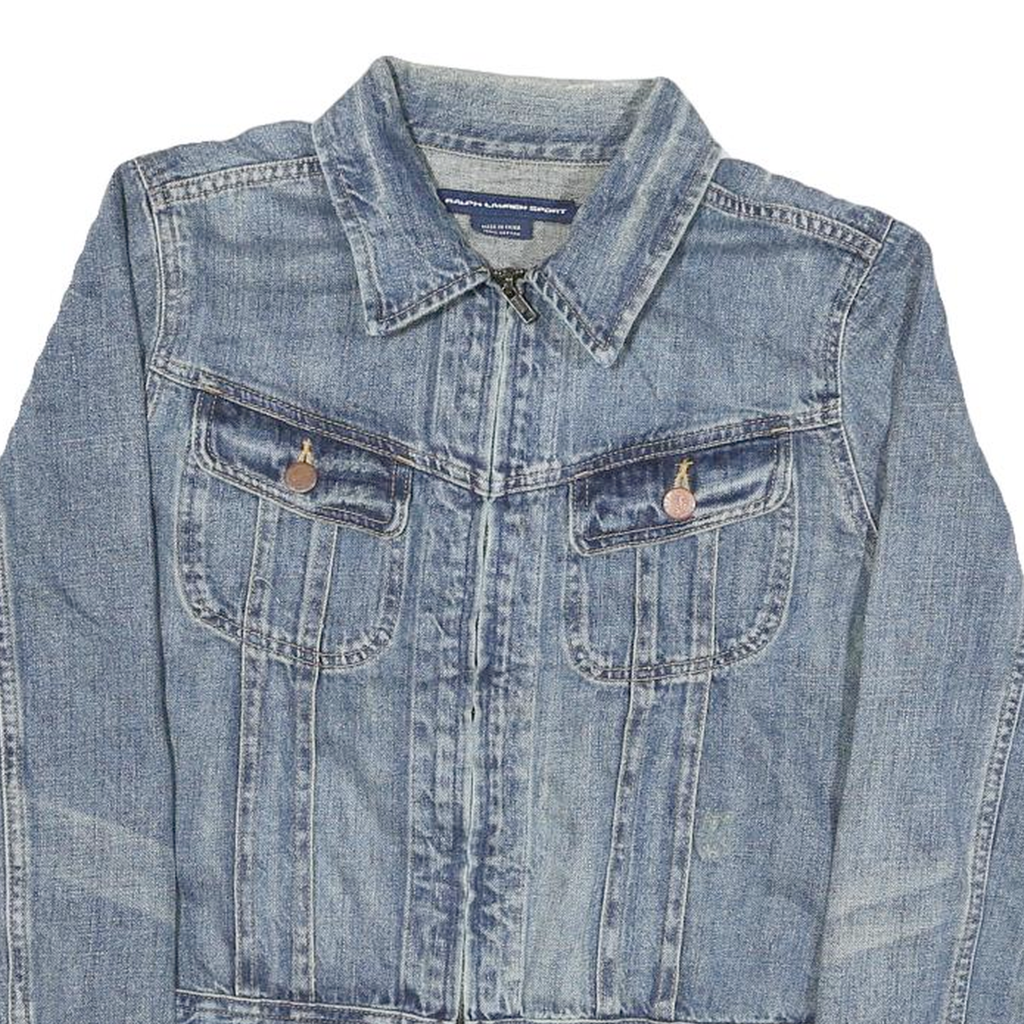 RALPH LAUREN Womens Blue Denim Jacket M Cotton Blend Classic Button Closure
