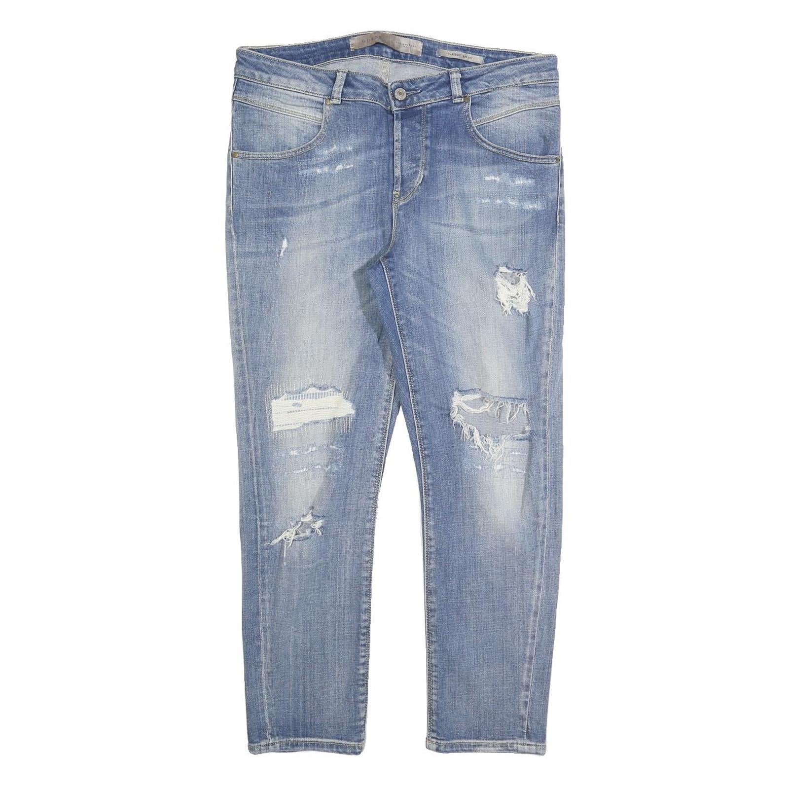 GUESS Womens Jeans Blue Slim Skinny Denim Medium W30 L26 Distressed Zip
