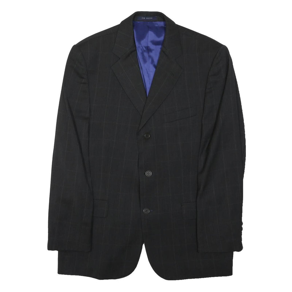 TED BAKER Mens Black Windowpane Jacket L Polyester Blend Classic Tailored Button