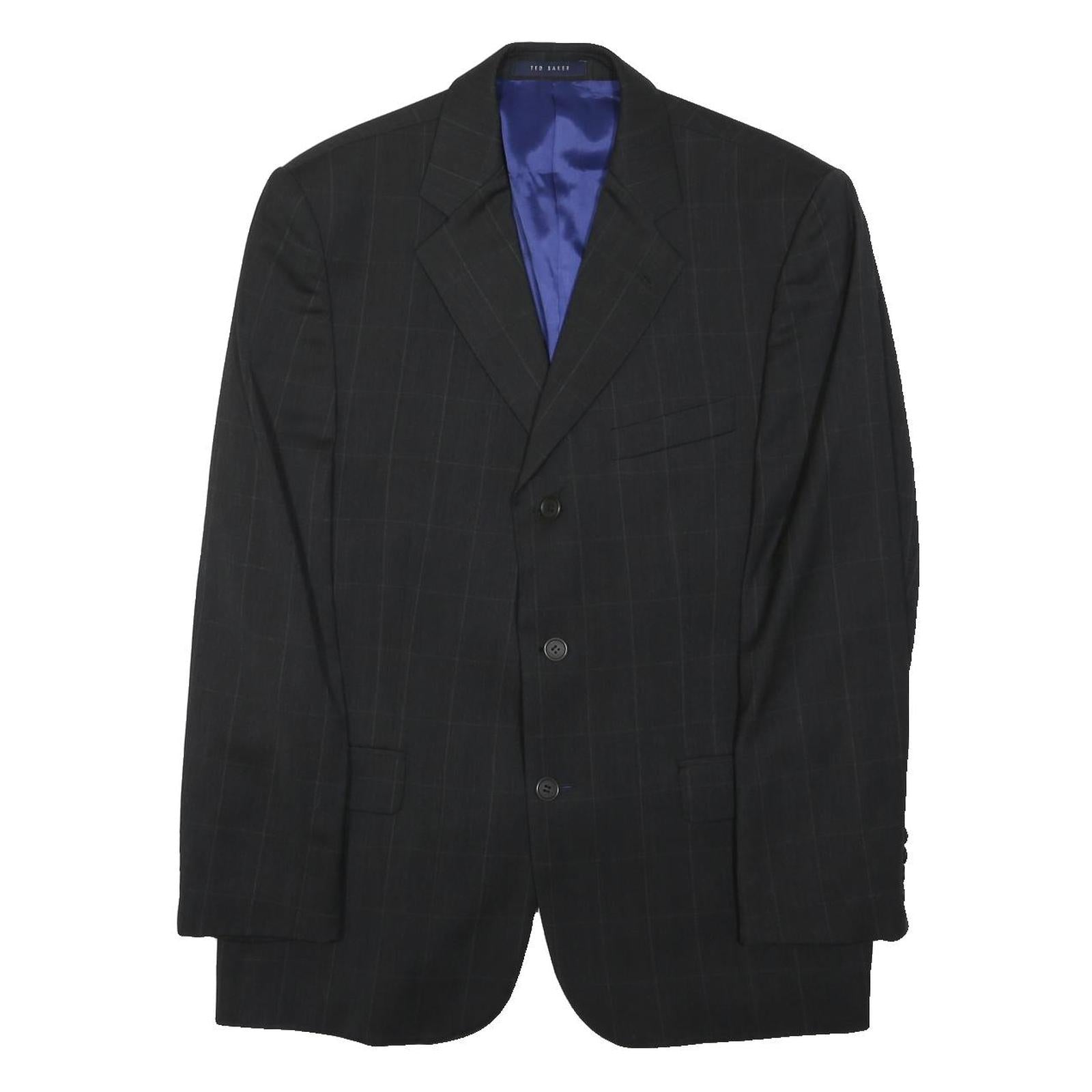TED BAKER Mens Black Windowpane Jacket L Polyester Blend Classic Tailored Button