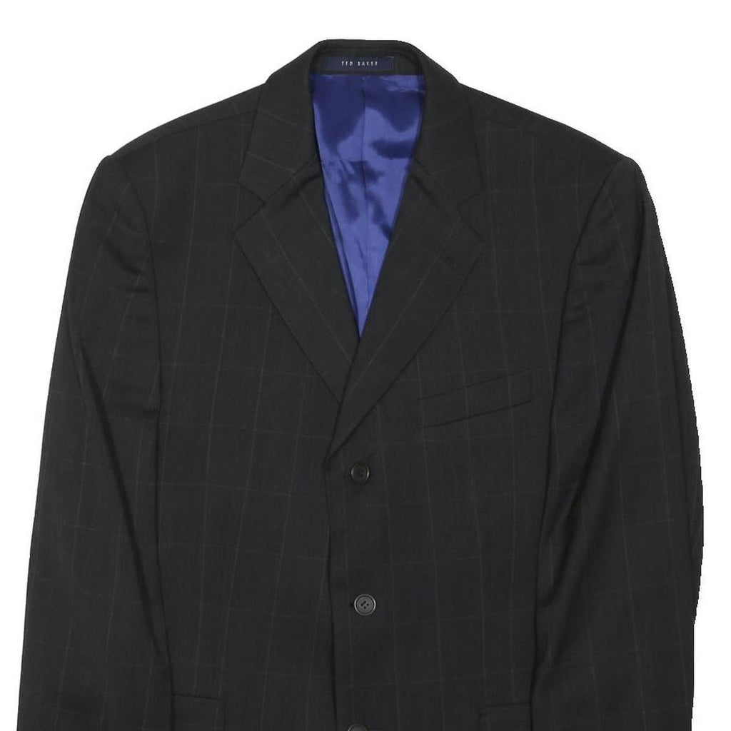 TED BAKER Mens Black Windowpane Jacket L Polyester Blend Classic Tailored Button