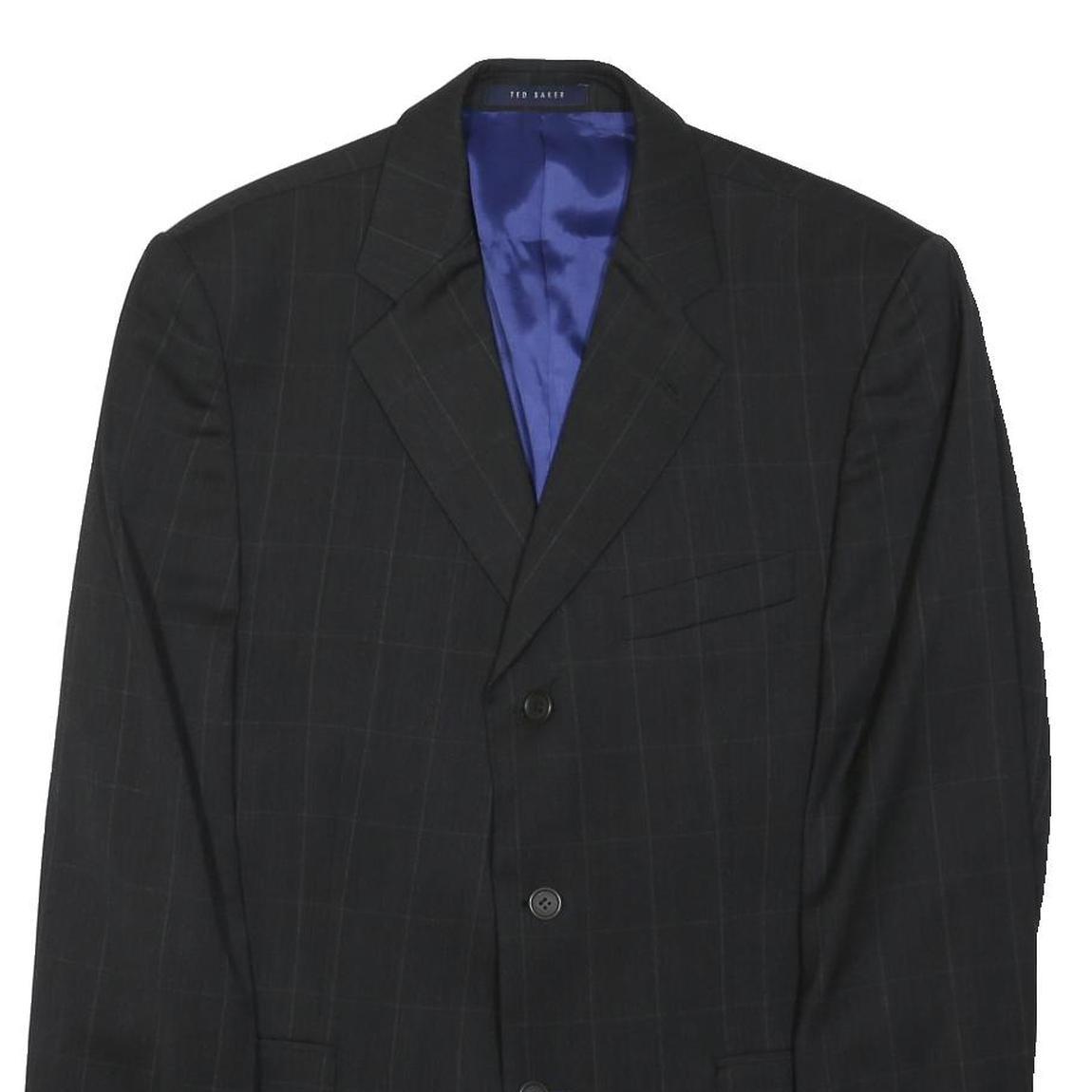 TED BAKER Mens Black Windowpane Jacket L Polyester Blend Classic Tailored Button