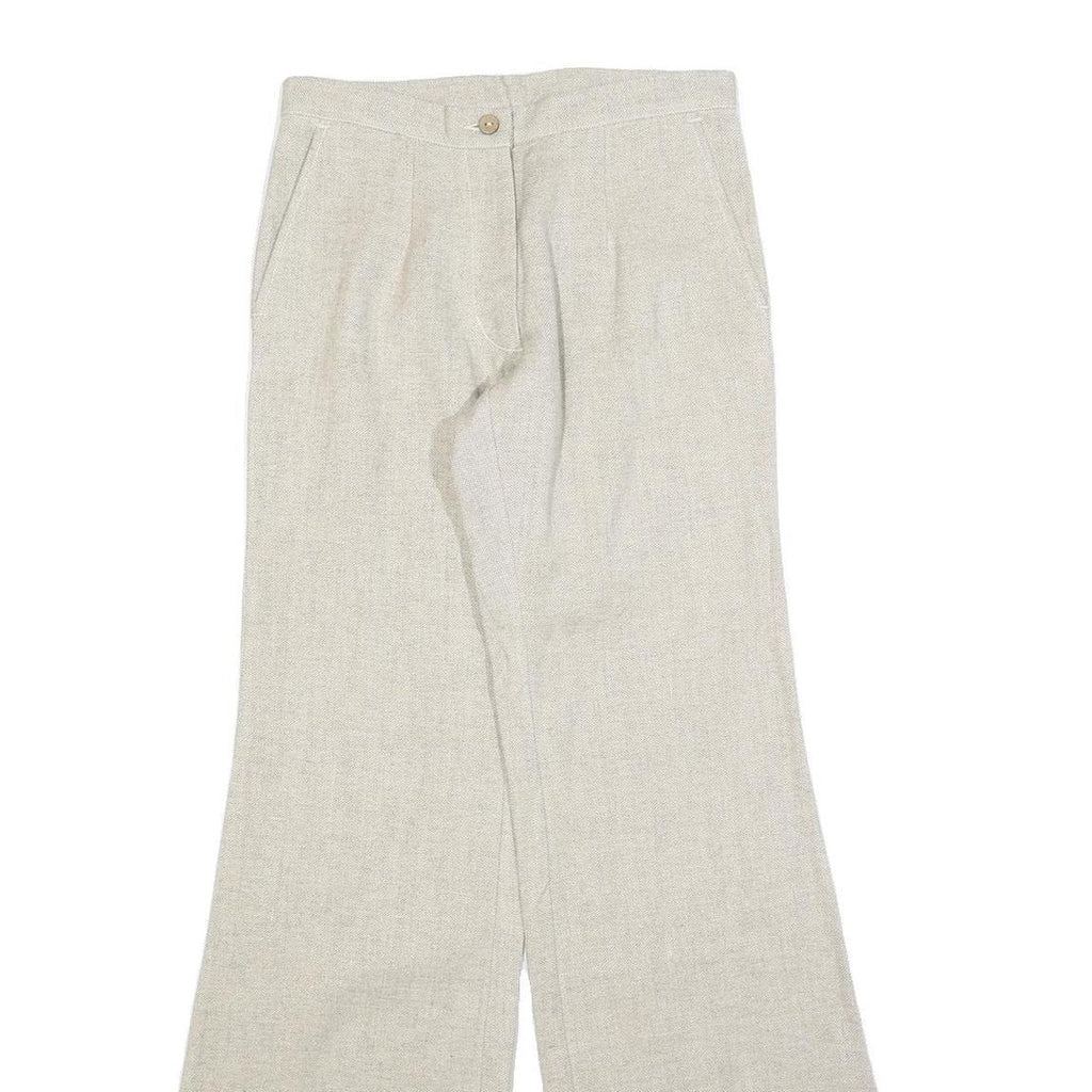 Womens Wool Blend Beige Regular Fit Wide-Leg Trousers W26 L34 Soft Comfortable