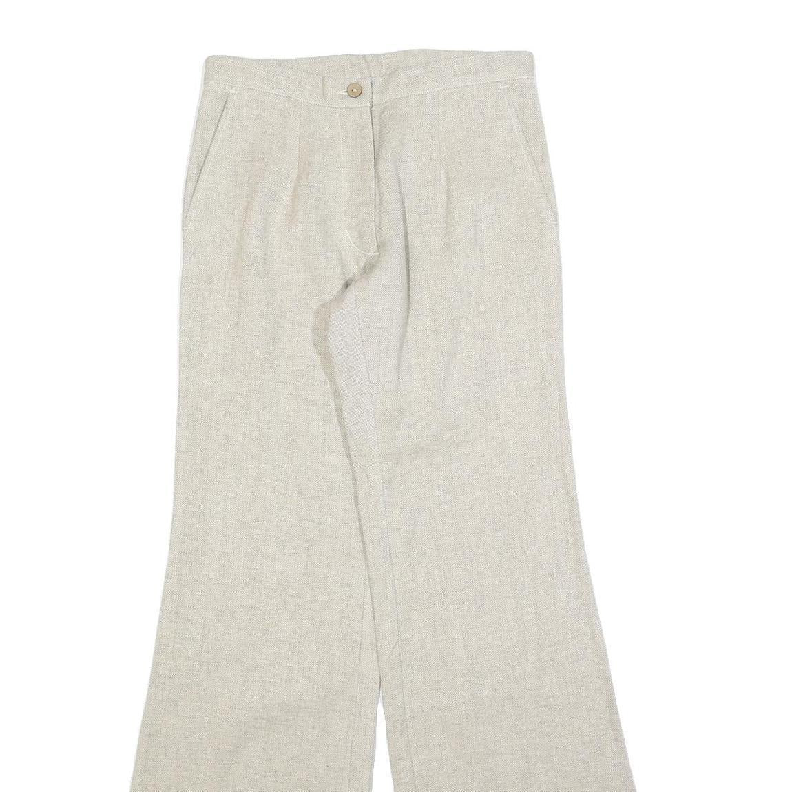 Womens Wool Blend Beige Regular Fit Wide-Leg Trousers W26 L34 Soft Comfortable