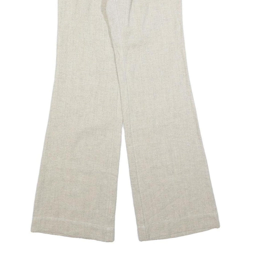Womens Wool Blend Beige Regular Fit Wide-Leg Trousers W26 L34 Soft Comfortable