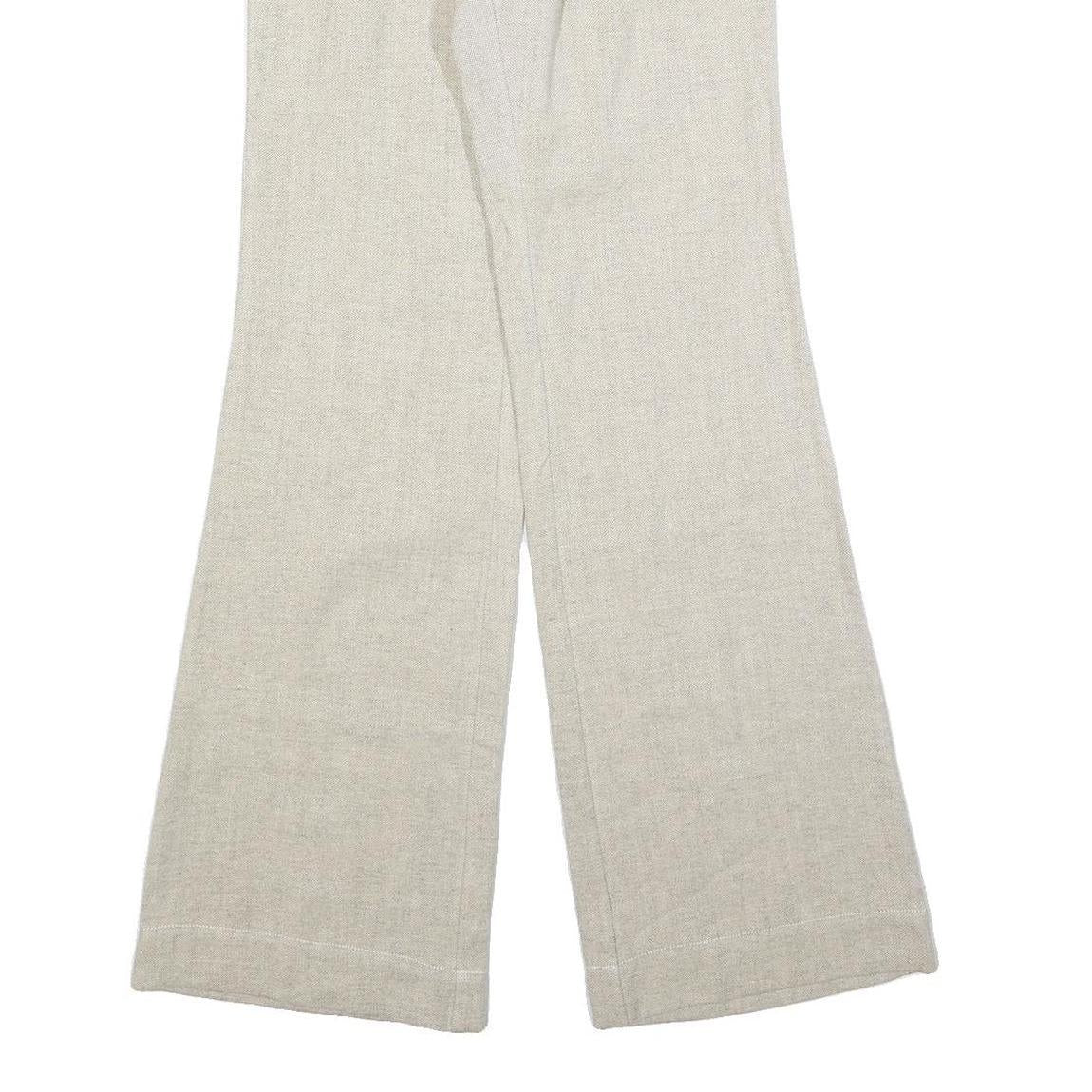 Womens Wool Blend Beige Regular Fit Wide-Leg Trousers W26 L34 Soft Comfortable