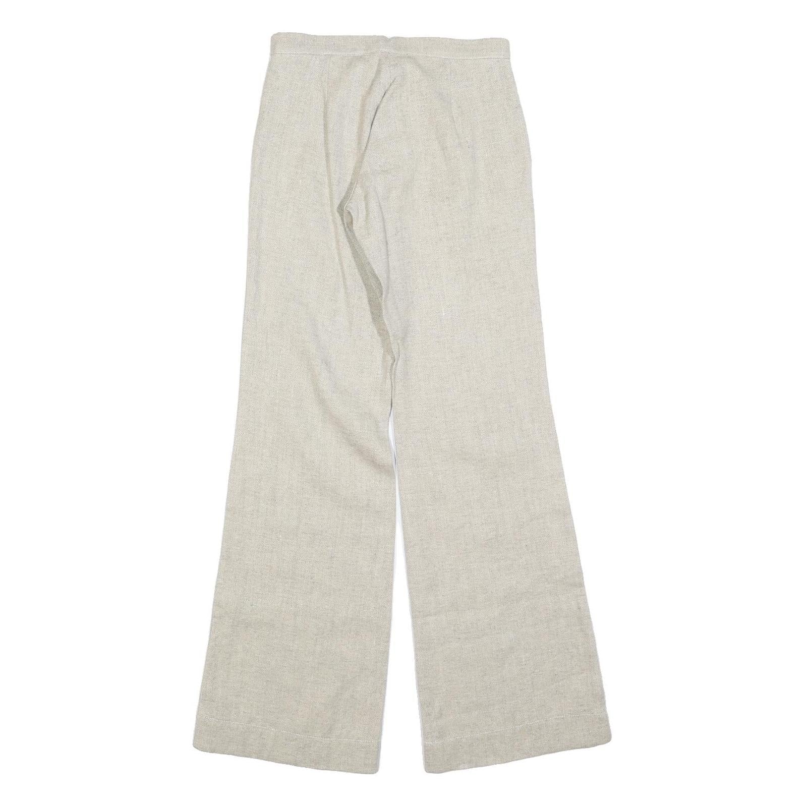 Womens Wool Blend Beige Regular Fit Wide-Leg Trousers W26 L34 Soft Comfortable