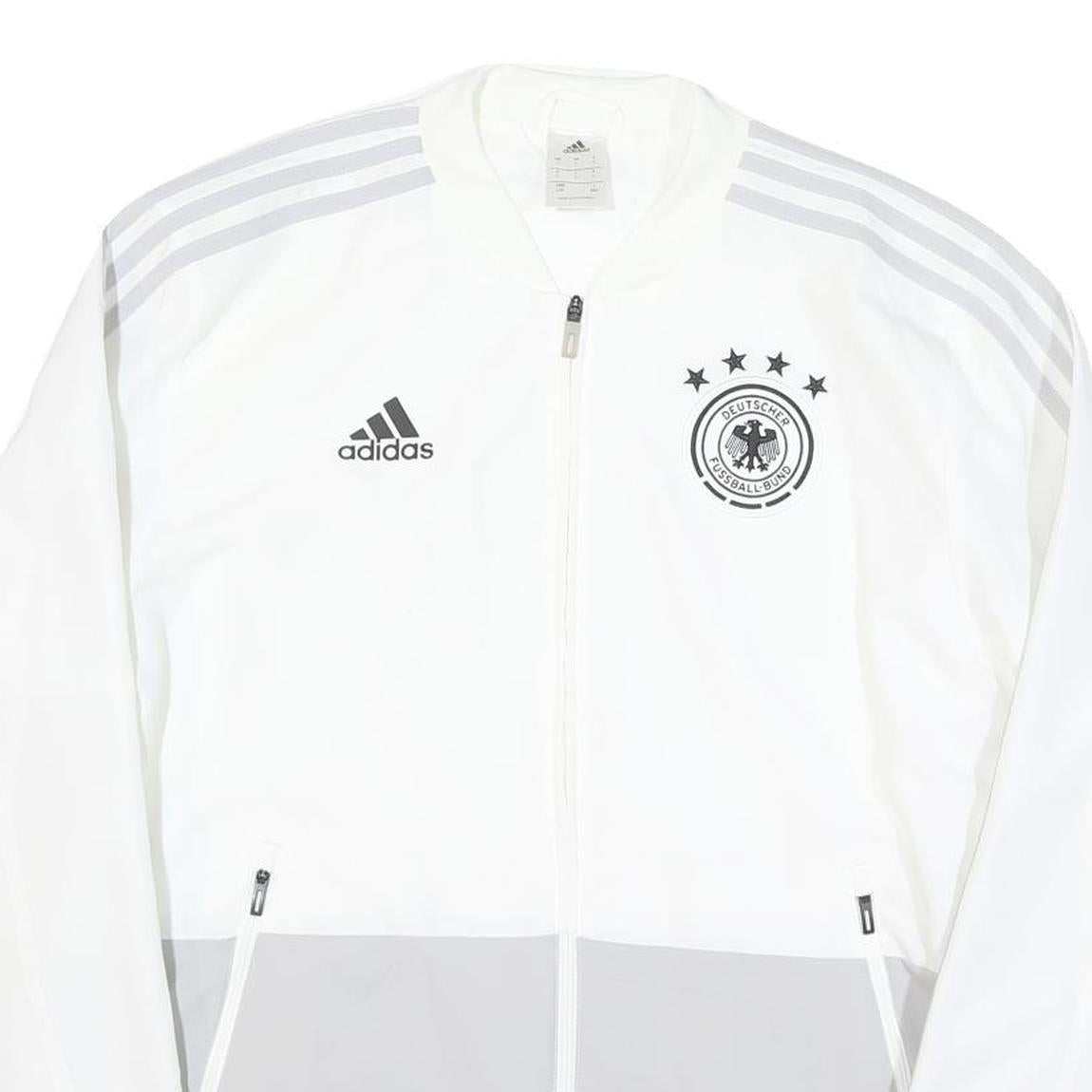ADIDAS Mens White & Grey Deutschland Football Zip Jacket L Polyester Blend