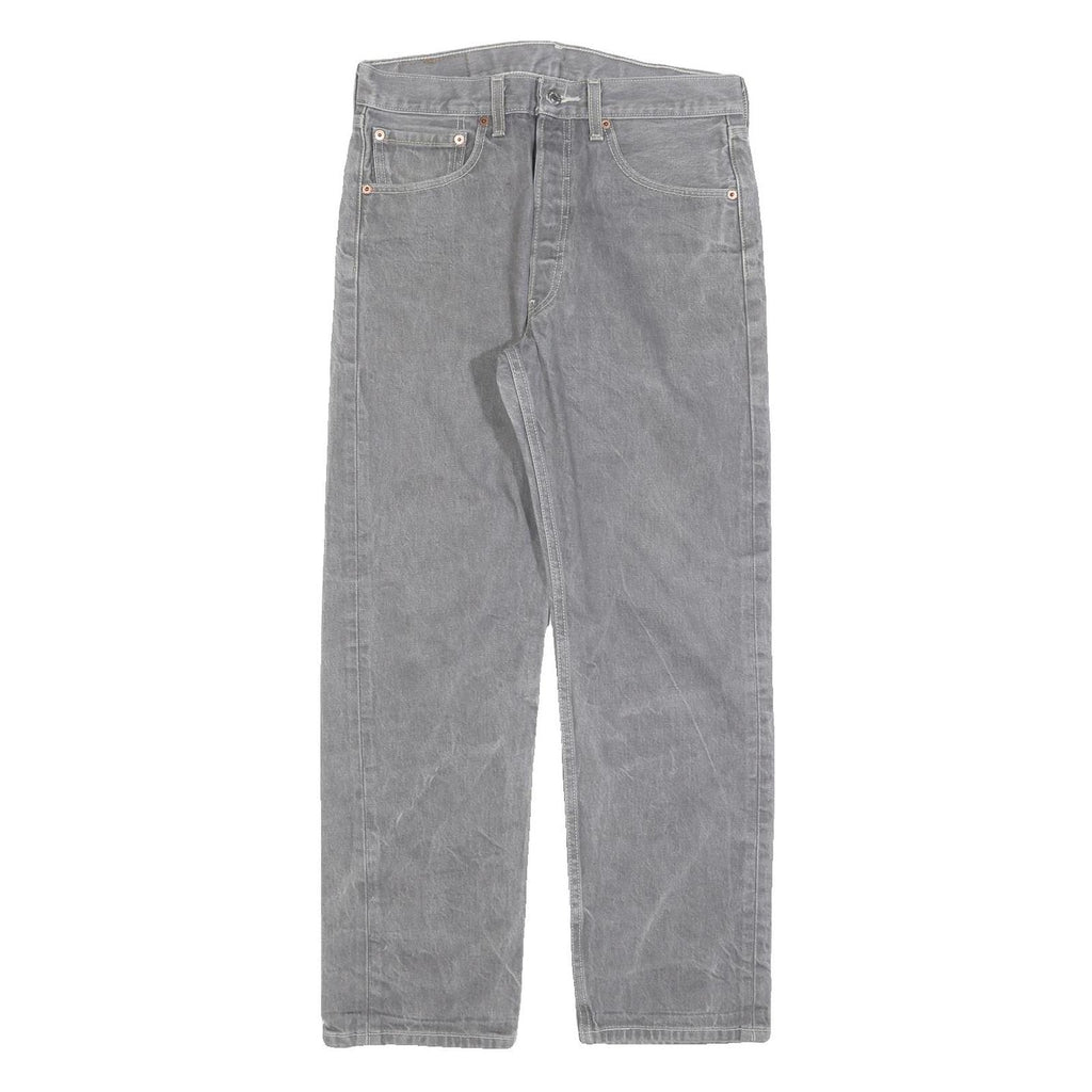 LEVI'S 501 Mens Jeans Grey Regular Straight Denim Stone Wash W32 L28 Button