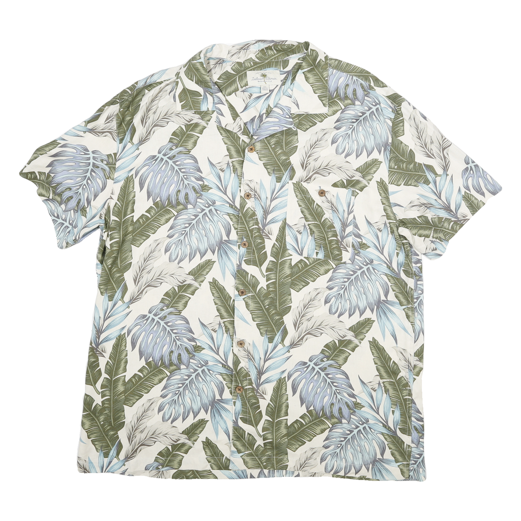 ISLAND SHORES Mens White Green Blue Silk Button Jacket 2XL Tropical Print Summer