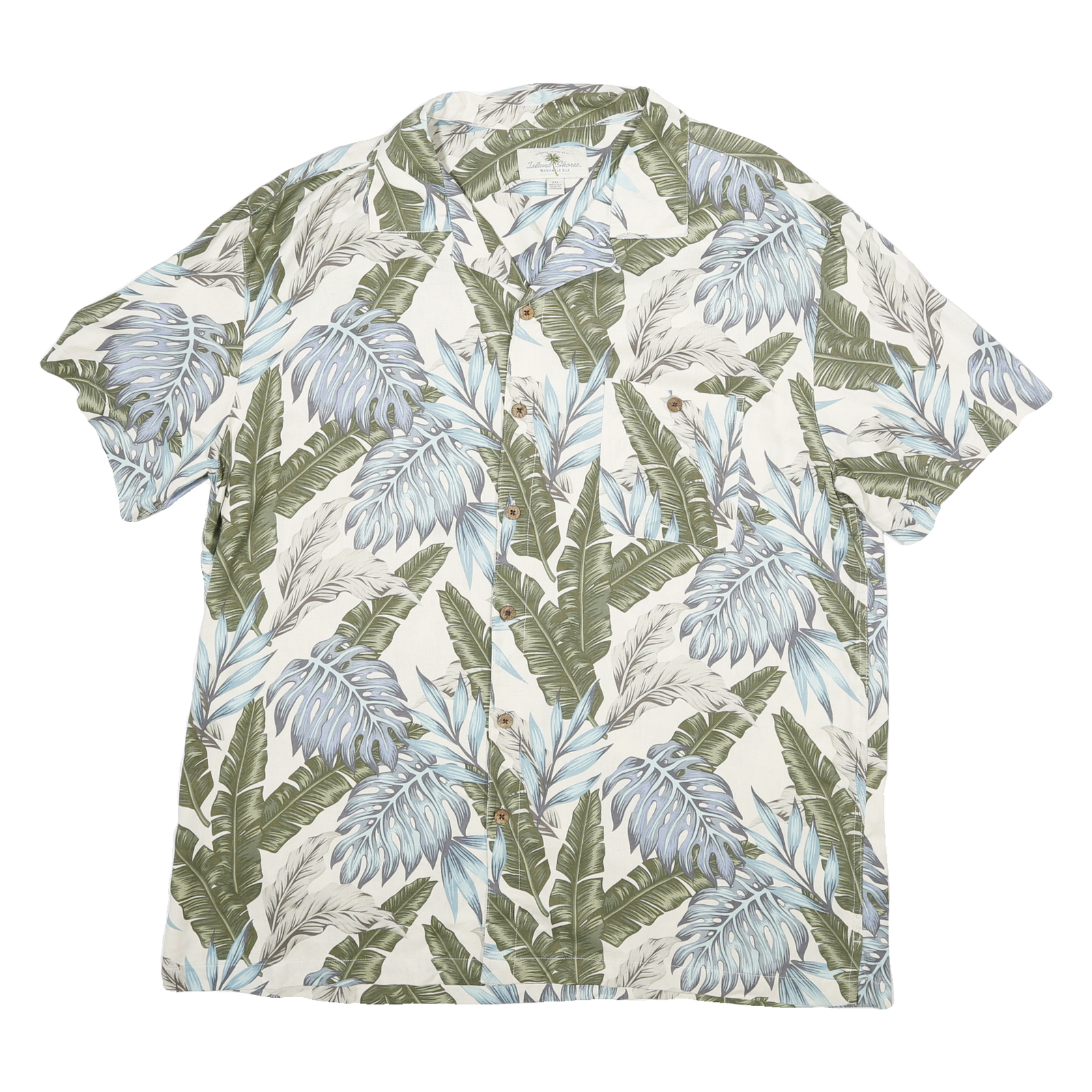 ISLAND SHORES Mens White Green Blue Silk Button Jacket 2XL Tropical Print Summer