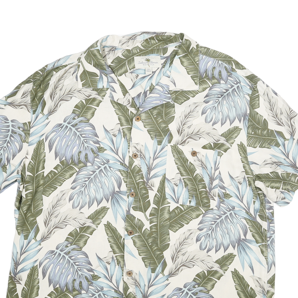 ISLAND SHORES Mens White Green Blue Silk Button Jacket 2XL Tropical Print Summer