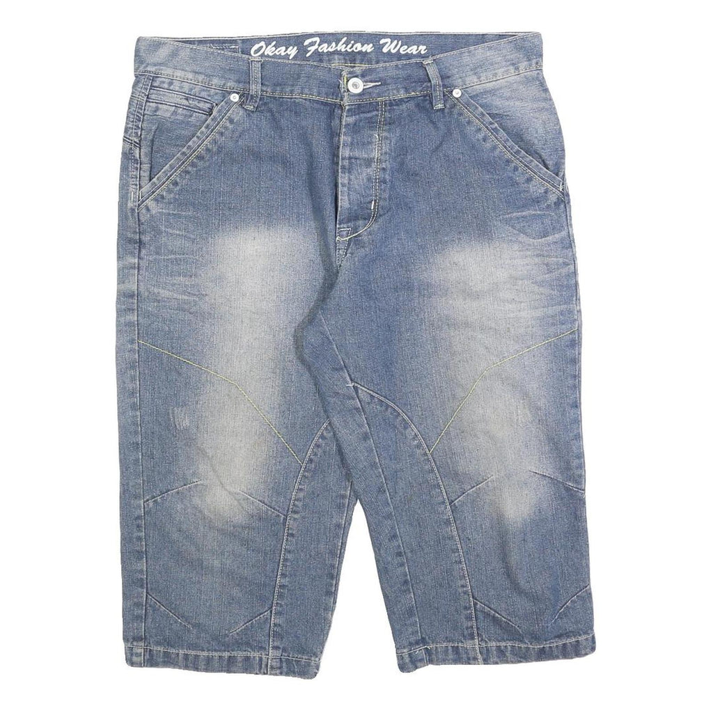 OKAY JEANS Mens Blue Denim Casual Shorts L W36 Cotton Blend Comfortable Fit