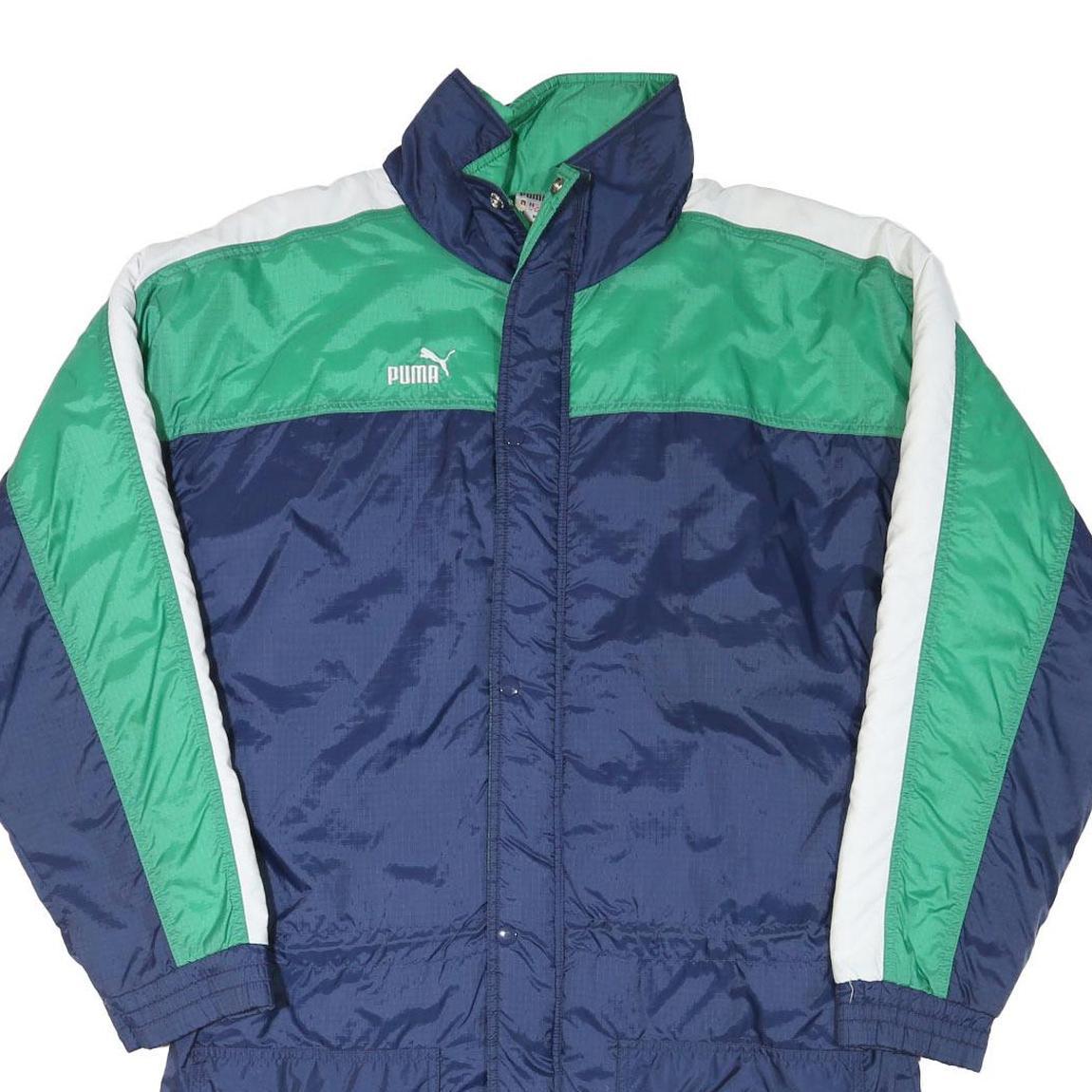 PUMA Mens Navy & Green Colourblock Track Jacket M Polyester Blend Zip