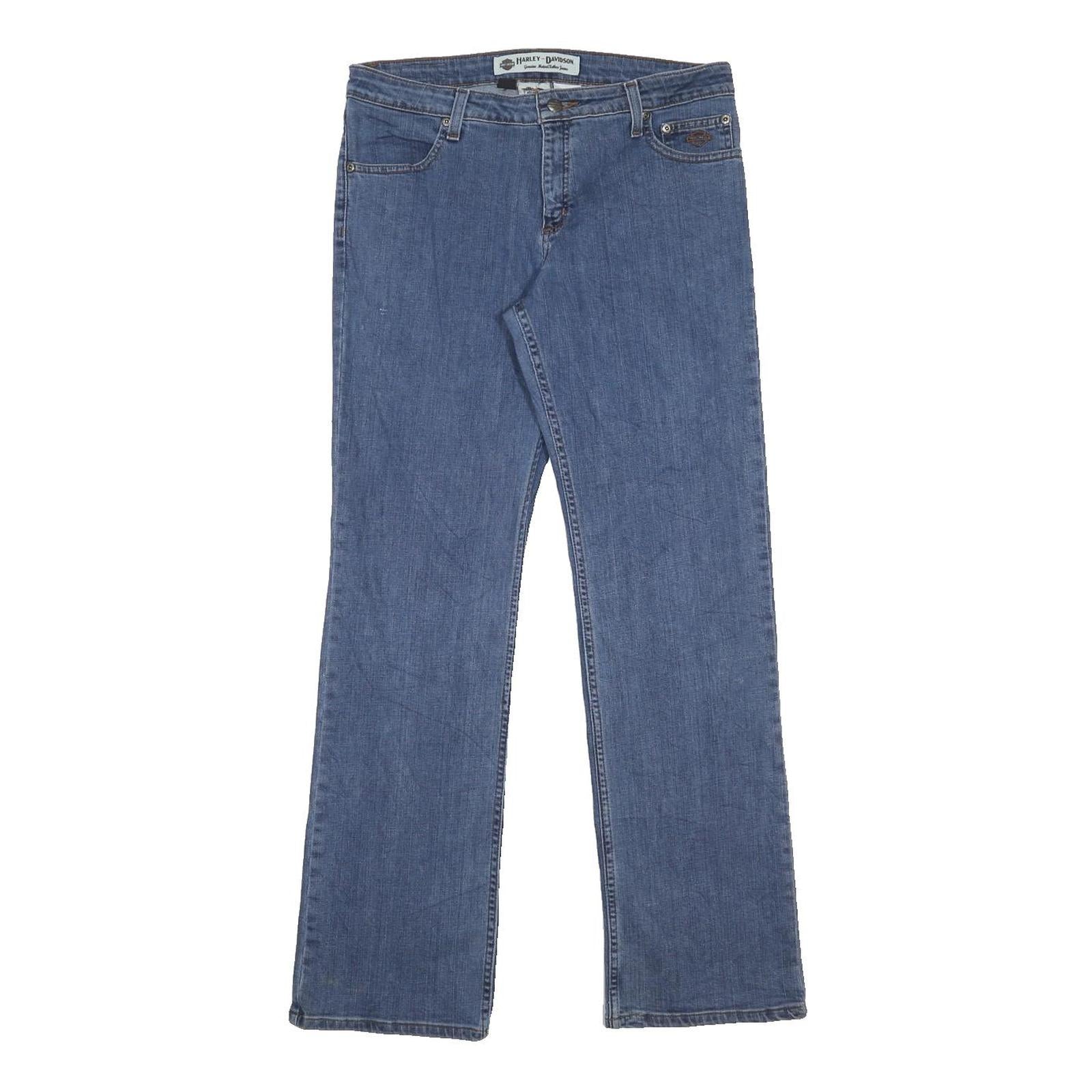 HARLEY DAVIDSON Womens Blue Regular Straight Denim Jeans W30 L31 Classic Zip