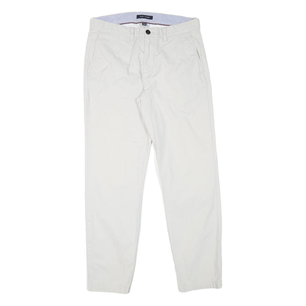 TOMMY HILFIGER Mens Cotton Blend White Slim Straight Trousers W30 L30 Classic