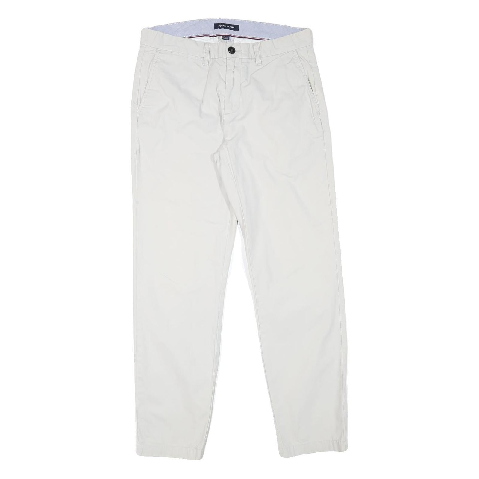 TOMMY HILFIGER Mens Cotton Blend White Slim Straight Trousers W30 L30 Classic